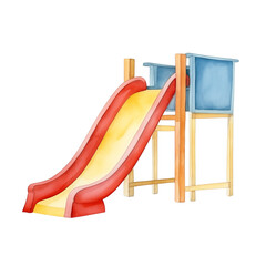 A watercolor illustration of a playground slide. Ideal for school life, childhood, and outdoor play themed illustrations.