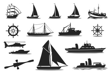 Ship and Boat Vector Silhouettes – Maritime Transport Icons