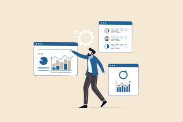 Self service, software or application to help user get result themself, online help or assistance, resource management or electronic automated report concept, businessman using self service software.