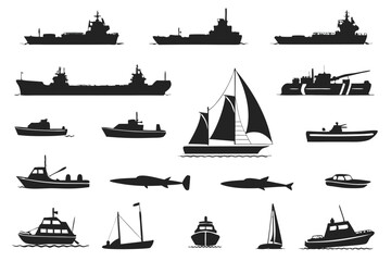 Ship and Boat Vector Silhouettes – Maritime Transport Icons