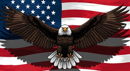 American Eagle with Spread Wings Against the United States Flag Graphic
