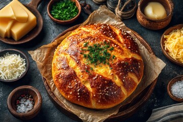 Freshly baked bread roll rustic kitchen food photography cozy atmosphere close-up culinary art