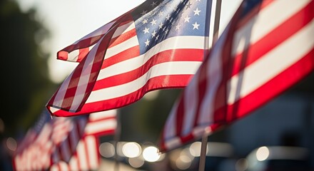 American Flags Waving Representing Patriotism and Independence Day Celebrations