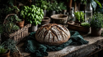 Artisan bread baking demonstration rustic farmhouse kitchen food photography natural setting close-up view culinary creativity