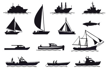 Black Boat and Ship Silhouettes – Maritime Vector Collection
