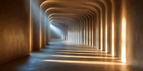 Light Streaming Through Arched Corridor in Modern Building