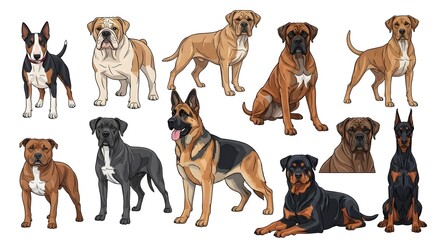 Obraz premium Diverse Dog Breeds Vector Illustration
