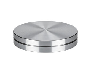 Shiny Metal Round Platform with Grooves Silver Finish Industrial Style.