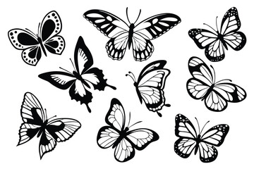 Minimal Butterfly Silhouettes – Nature-Inspired Black Vector Icons