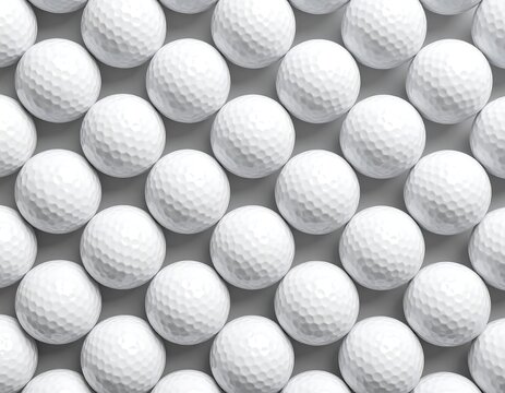 Golf balls arranged in a grid pattern