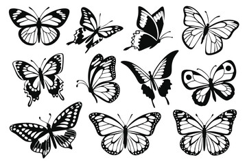 Grid of Black Butterfly Icons – Vector Silhouettes for Design Use
