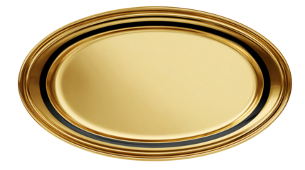 a gold plate with a black stripe around it