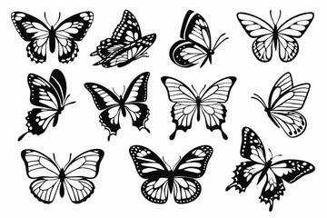 Butterfly Vector Silhouettes – Black Icon Set on Transparent Background
