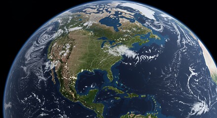 Earth's Breathtaking North America: A Satellite View of Clouds and Coastlines