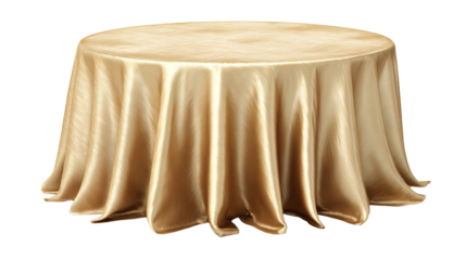 a gold table cloth on a round table