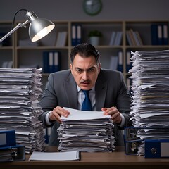 frustated businessman with folders
