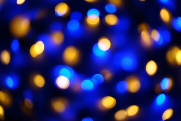 Abstract Bokeh Lights Blue and Yellow Glowing Circles on Dark Background