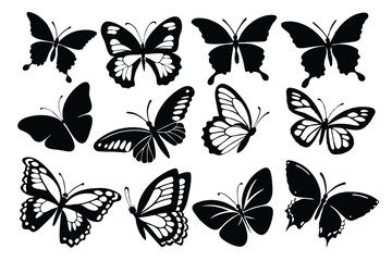 Fototapeta premium Black Butterfly Silhouettes Set – Vector Insect Collection