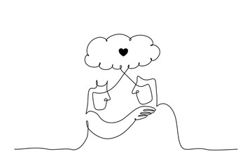 Minimalist one line drawing of two person sharing love and support together in mental health concept, editable stroke.