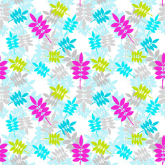 Mountain ash leaves in bright neon shades