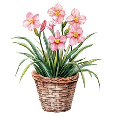 A Sisyrinchium Flower Basket, watercolor drawing vector, isolated on a white background.
