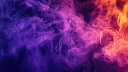 Purple and orange smoke against a black background. The abstract concept of color and texture. The image emphasizes the contrast and movement of the smoke.