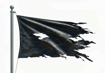 black and white flag, blank black flag on pole isolated on white background