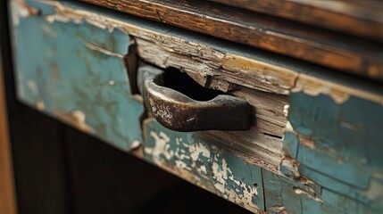 broken drawer handle, subtle home imperfection.