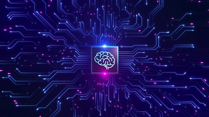 AI artificial intelligence data mining Chat GPT deep learning. Computer chip technology. Futuristic cyber innovation automation autonomous brain. autonomous brain AI model deep machine learning 3D 4K - Powered by Adobe