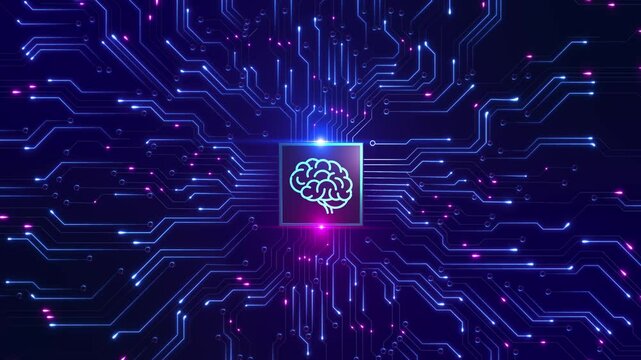 AI artificial intelligence data mining Chat GPT deep learning. Computer chip technology. Futuristic cyber innovation automation autonomous brain. autonomous brain AI model deep machine learning 3D 4K - Powered by Adobe