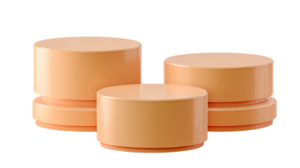 three orange round stools sitting on top of each other