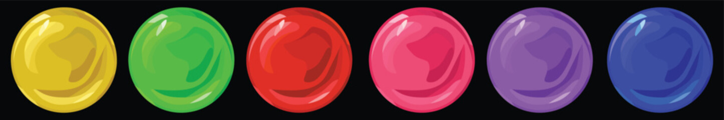 Colored balls set. Cartoon bubble collection. Colored glass spheres sign. Vector icon