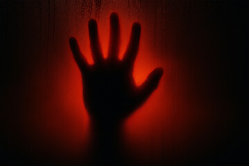 Hand shadow on foggy glass with red light