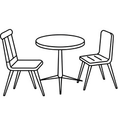 Simple line drawing of a round table with two chairs minimalist design for modern interiors and outdoor seating arrangements
