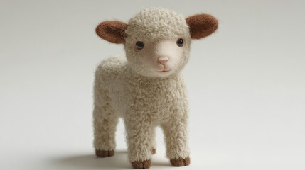 Cute plush sheep toy standing on a neutral background, ideal for children's decor