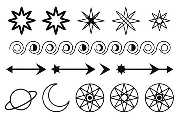 Fototapeta premium Geometric Cosmic Symbols – Minimalist Black Line Icons