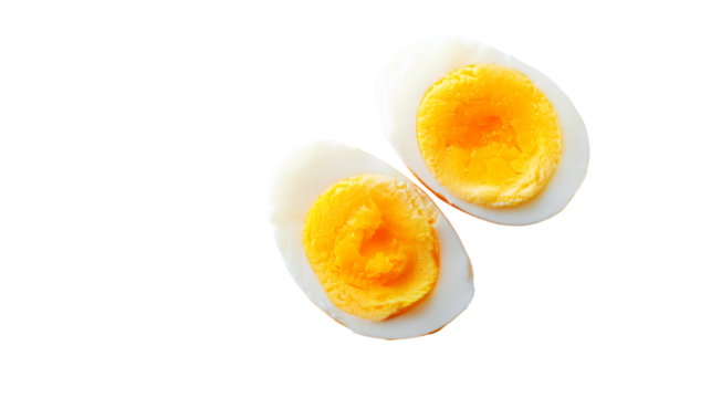 two halves of hard boiled eggs on a white surface