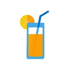 Glass of Orange Juice – Fresh Citrus Drink with Blue Straw and Orange Slice Garnish