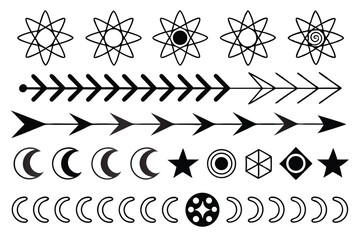 Celestial and Atomic Line Icons – Abstract Symbol Collection
