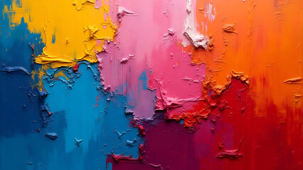 Abstract Palette Knife Painting Featuring a Vibrant Display of Bold Textural Colors and Expressive Brush Strokes with Rich Pigments