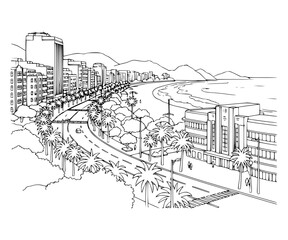 Line Art of Avenida Atlântica, Rio de Janeiro