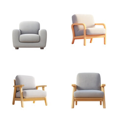 Fototapeta premium Four armchairs set, living room furniture, interior design, home decor, contemporary style