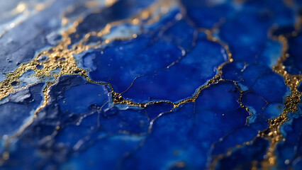 Abstract Blue And Golden Veins Texture Creates a Luxurious And Eye Catching Visual, Perfect For Modern Design And Decorative Applications