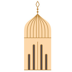 2D illustration of a tall and narrow golden mosque dome with vertical window lines, representing Islamic architecture in minimalist style.