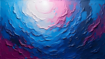Abstract Impressionistic Painting Evokes a Sense of Depth with Textured Blues, Pinks, and White Representing a Dreamy Sky or Ocean