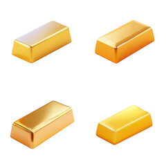 Four gold bars isolated on png, financial wealth and investment concept