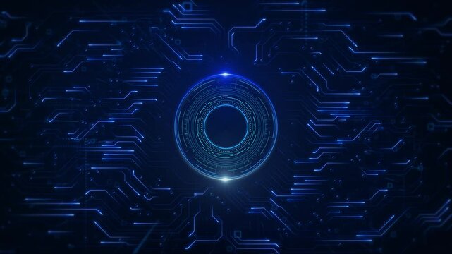 Futuristic AI artificial intelligence data mining circuit board electronic deep learning Computer chip technology. Motherboard. Futuristic AI Microchip Connecting with a PCB and Powering Entire System