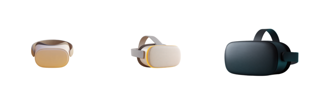 Three virtual reality headsets, technology, vr, metaverse, gaming, augmented reality, device, innovation