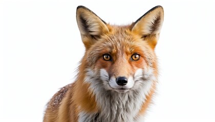 Fototapeta premium A close-up portrait showcases the striking features of a red fox against a white backdrop.