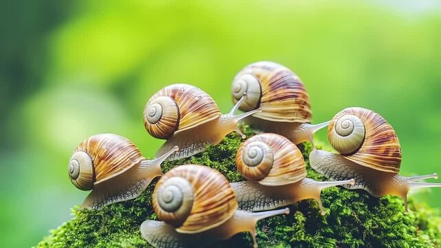 Group of snails on moss